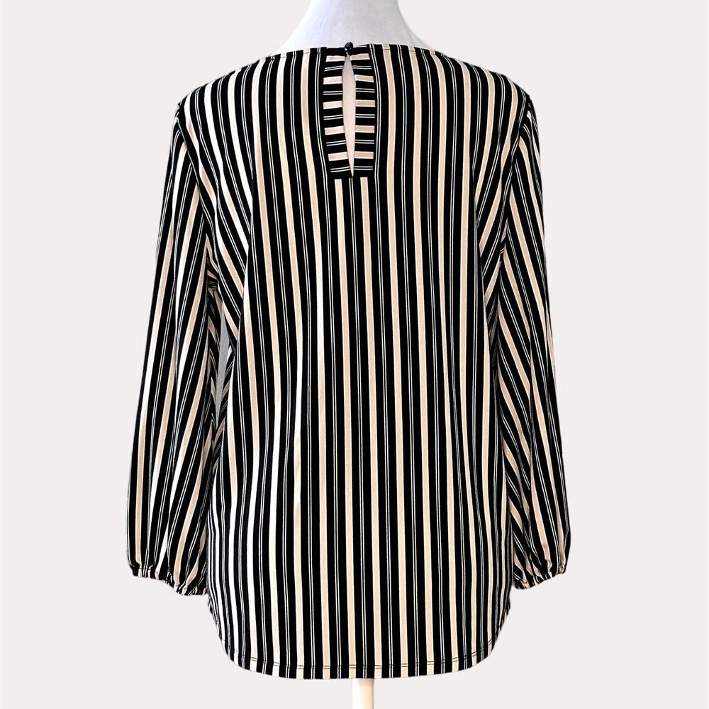 Adrianna Papell Slinky Knit Blouse Top Striped Black Tan S NWOT - Picture 6 of 8